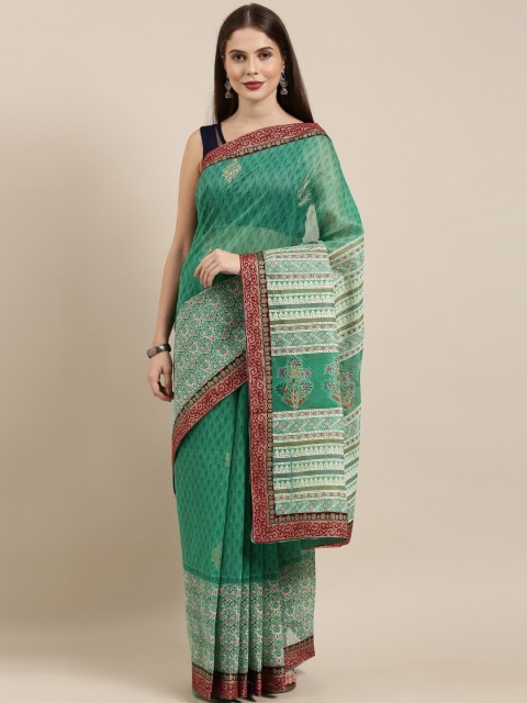 

The Chennai Silks Green & Maroon Floral Printed Pure Cotton Saree