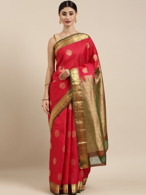 

The Chennai Silks Red & Gold-Toned Ethnic Motifs Zari Pure Silk Dharmavaram Saree