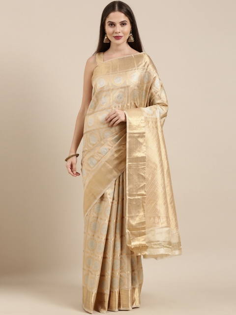 

The Chennai Silks Beige & Gold-Toned Woven Design Pure Silk Kanjeevaram Saree