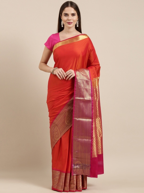 

The Chennai Silks Orange & Magenta Zari Woven Design Border Art Silk Saree