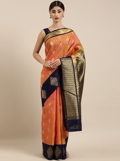

The Chennai Silks Orange & Navy Blue Woven Design Zari Kanjeevaram Saree