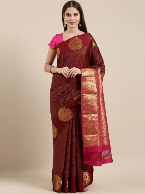 

The Chennai Silks Maroon & Gold-Toned Ethnic Motifs Pure Silk Handloom Kanjeevaram Saree