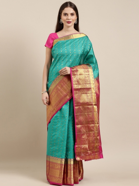 

The Chennai Silks Green & Gold-Toned Woven Design Zari Pure Silk Dharmavaram Saree