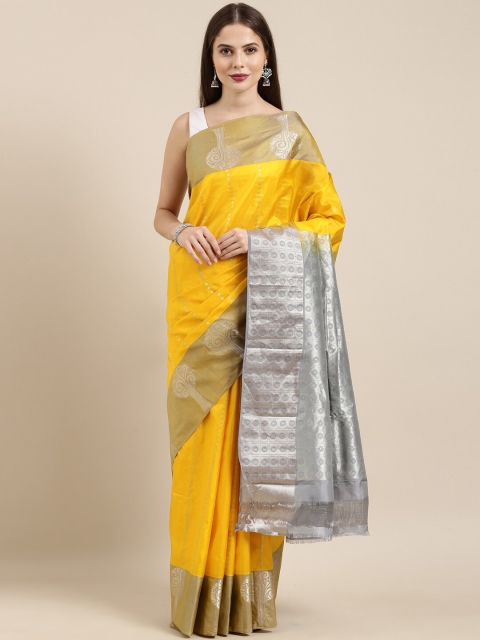 

The Chennai Silks Yellow & Grey Ethnic Motifs Pure Silk Handloom Kanjeevaram Saree