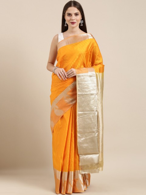 

The Chennai Silks Yellow & Cream-Coloured Woven Design Zari Pure Silk Dharmavaram Saree