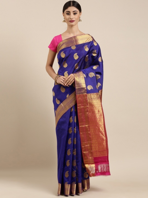 

The Chennai Silks Navy Blue & Pink Paisley Zari Pure Silk Handloom Dharmavaram Saree