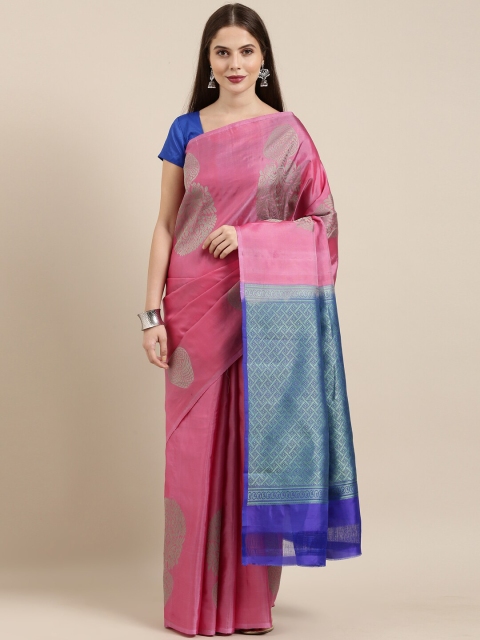 

The Chennai Silks Pink & Blue Ethnic Motifs Woven Design Pure Silk Kanjeevaram Saree