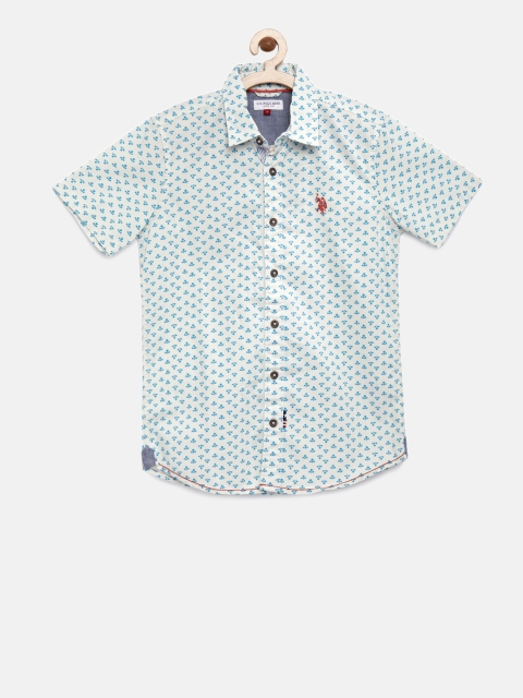 

U.S. Polo Assn. Kids Boys Off-White Regular Fit Printed Casual Shirt