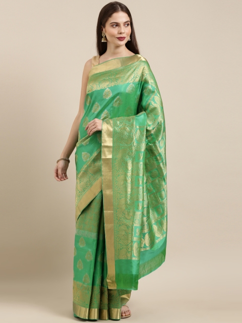 

The Chennai Silks Green & Gold-Toned Woven Design Zari Pure Silk Kanjeevaram Saree
