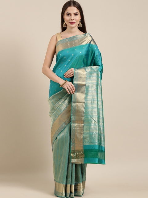 

The Chennai Silks Teal & Gold-Coloured Woven Design Zari Brocade Kanjeevaram Saree