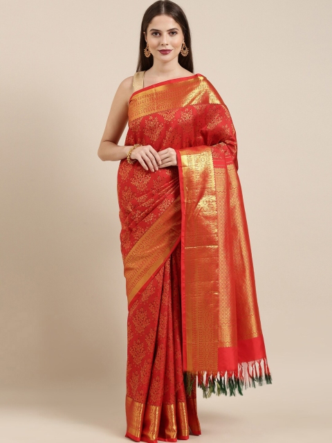 

The Chennai Silks Red & Gold-Toned Woven Design Zari Pure Silk Kanjeevaram Saree