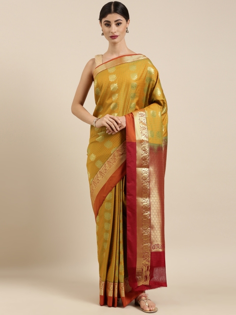 

The Chennai Silks Green & Red Ethnic Motifs Zari Art Silk Saree