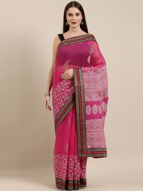 

The Chennai Silks Pink & White Paisley Pure Cotton Saree