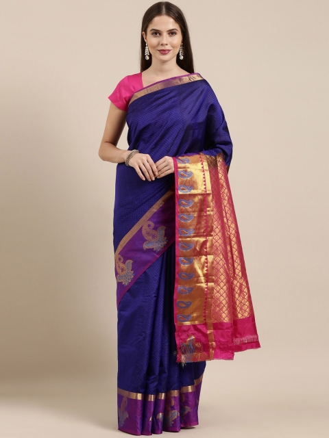 

The Chennai Silks Navy Blue & Pink Woven Design Pure Silk Dharmavaram Saree