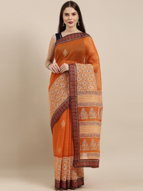 

The Chennai Silks Orange & Brown Ethnic Motifs Pure Cotton Saree