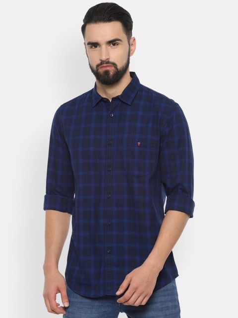 

Louis Philippe Jeans Men Navy Blue Slim Fit Checked Casual Shirt