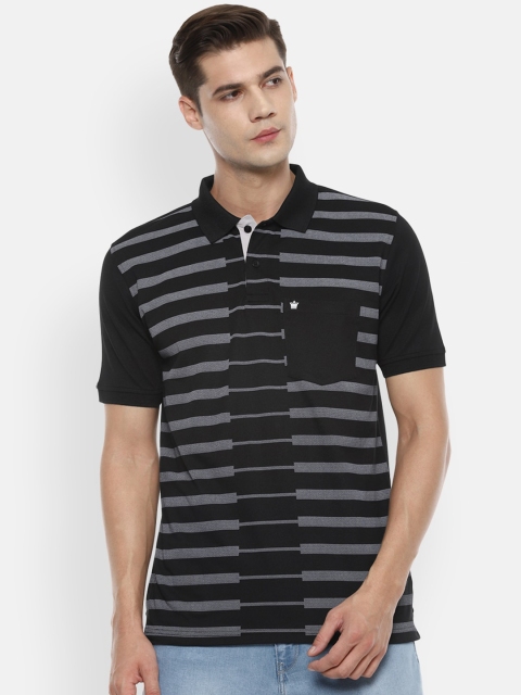 

Louis Philippe Men Black & Grey Striped Polo Collar T-shirt