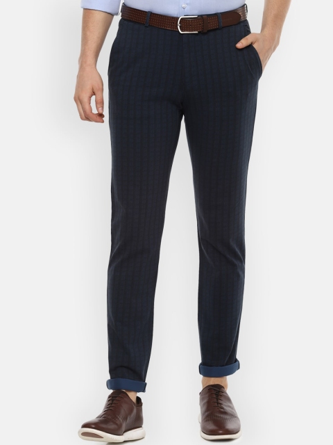 

Louis Philippe Sport Men Navy Blue Striped Slim Fit Chinos Trousers