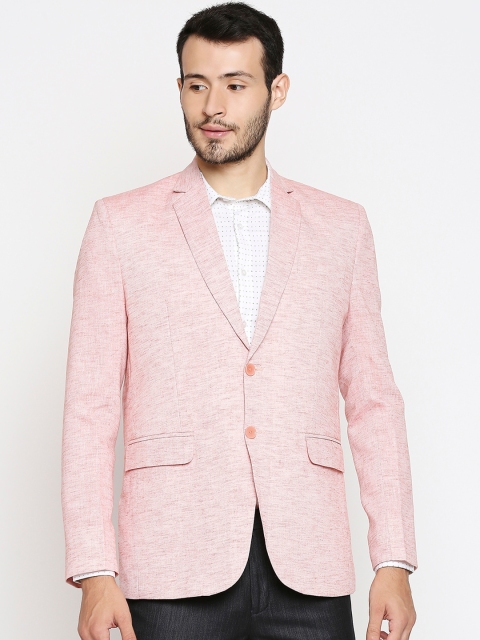 

Blacksmith Men Pink Self-Design Linen Single-Breasted Formal Blazer
