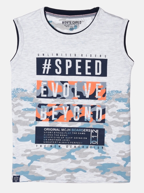

Monte Carlo Boys Grey & Navy Blue Typography Printed Cotton T-shirt