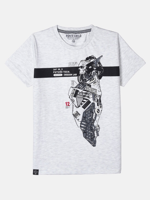 

Monte Carlo Boys Grey Melange Graphic Printed Pure Cotton T-shirt