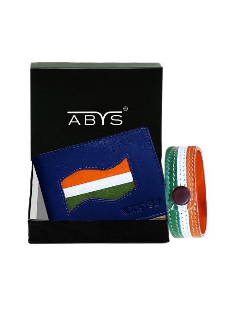 

ABYS Mens Blue Leather Wallet & Wrist Bands Gift Set