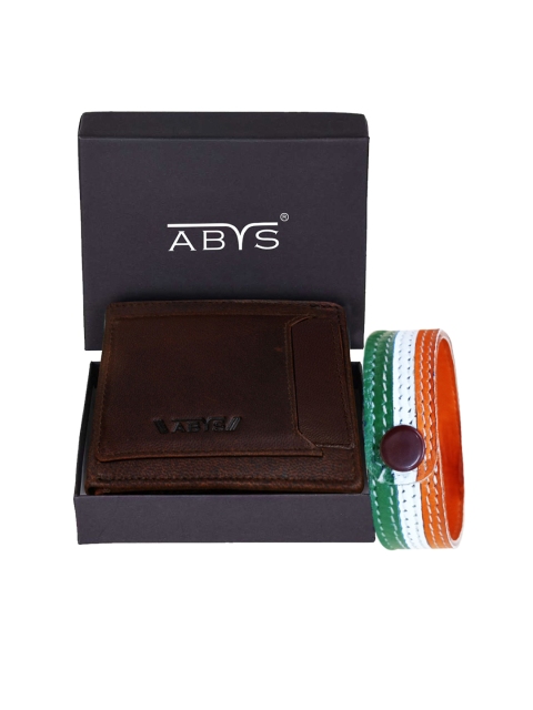 

ABYS Mens Brown Leather Wallet & Wrist Bands Gift Set