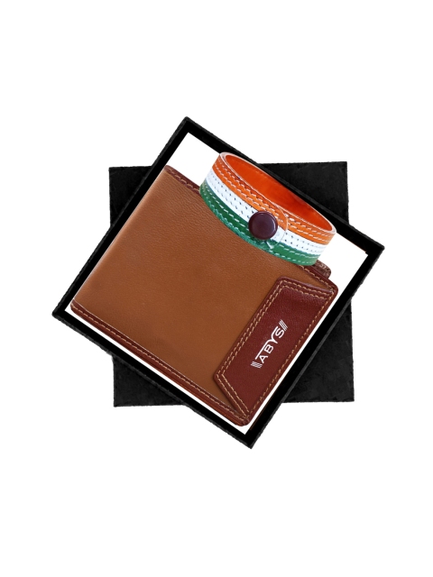 

ABYS Mens Wrist Bands Leather Wallet and Wrist Bands Combo Gift Set, Tan