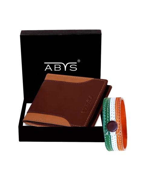 

ABYS Men Tan Brown & Orange Genuine Leather Accessory Gift Set