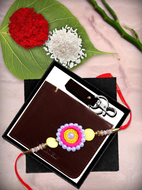 

ABYS Mens Brown Leather Wallet and Rakhi Gift Set