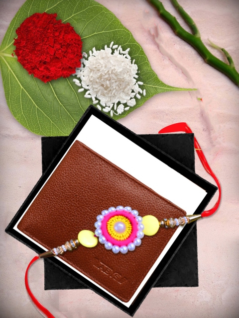 

ABYS Brown Leather Wallet and Rakhi Gift Set