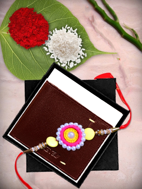 

ABYS Mens Brown Leather Wallet and Rakhi Combo Gift Set