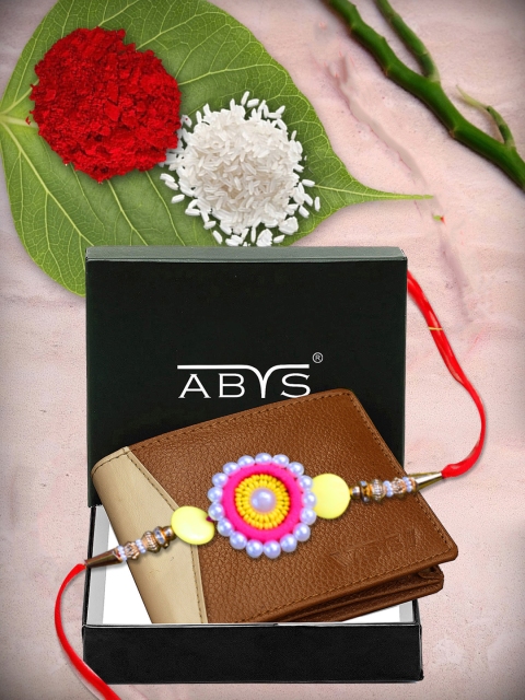

ABYS Tan Leather Wallet and Rakhi Gift Set