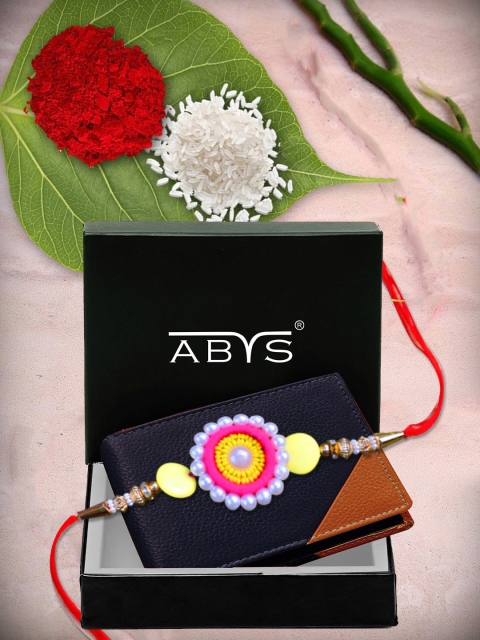 

ABYS Purple Leather Wallet and Rakhi Gift Set