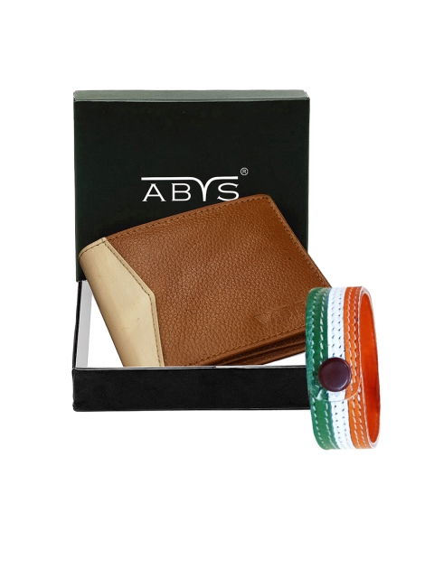 

ABYS Unisex Tan Brown & Orange Solid Genuine Leather Accessory Gift Set