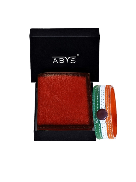 

ABYS Unisex Red & Orange Solid Genuine Leather Accessory Gift Set