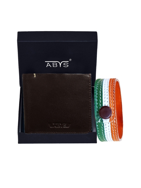 

ABYS Mens Coffee Brown Leather Wallet and Wrist Bands Combo Gift Set