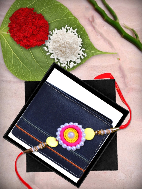 

ABYS Blue Leather Wallet & Rakhi Gift Set