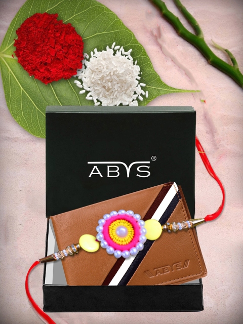 

ABYS Tan Leather Wallet & Rakhi Gift Set