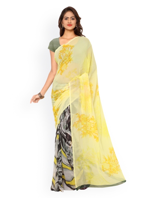 

Ligalz Yellow & Grey Floral Print Georgette Saree