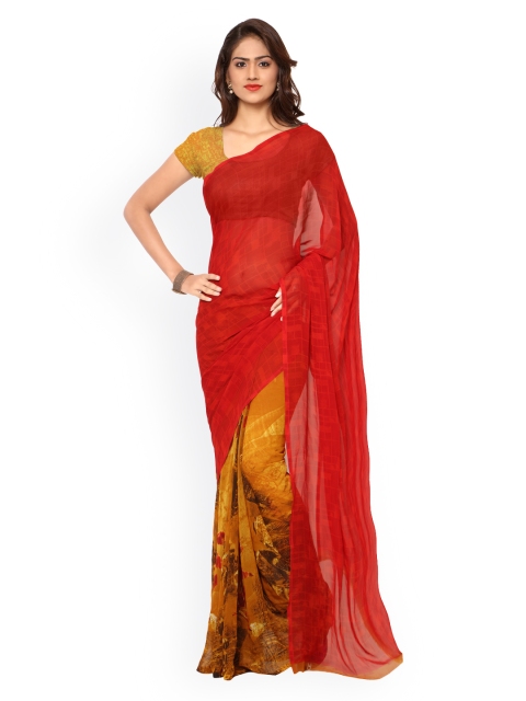 

Ligalz Red & Mustard Yellow Georgette Printed Saree