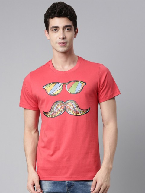 QUANCIOUS Men Coral & Blue Graphic Printed Organic Printed Sustainable T-shirt