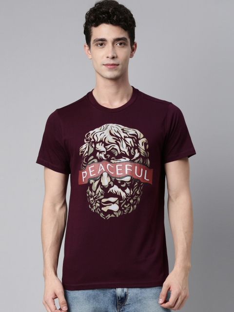 QUANCIOUS Men Maroon Printed Sustainable T-shirt
