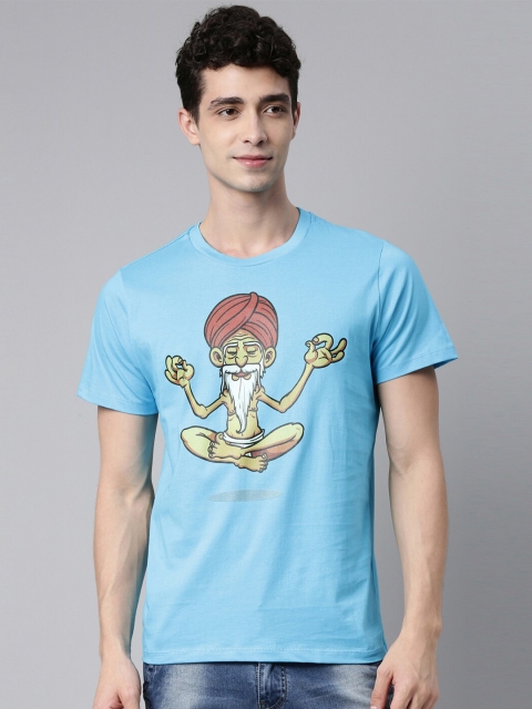 

QUANCIOUS Men Turquoise Blue Printed Sustainable T-shirt