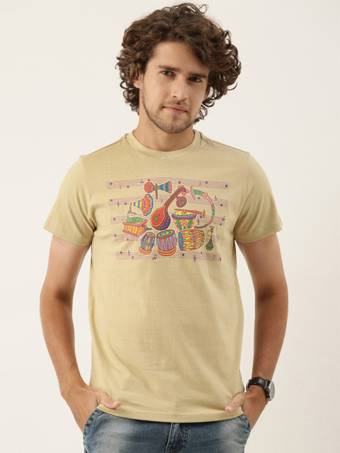 

QUANCIOUS Men Beige & Yellow Typography Printed Organic Cotton Sustainable T-shirt