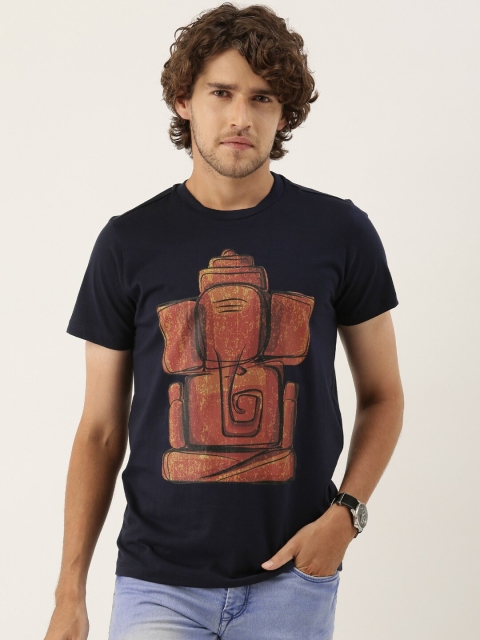 

QUANCIOUS Men Navy Blue Printed Sustainable T-shirt