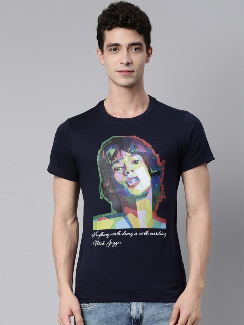 

QUANCIOUS Men Navy Blue Printed Organic Cotton Sustainable T-shirt