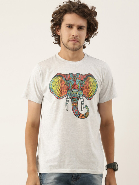 

QUANCIOUS Men Grey Melange Graphic Printed Sustainable T-shirt