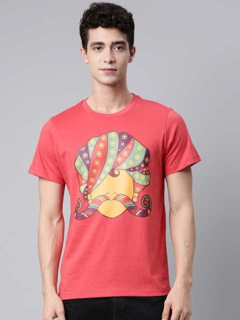 

QUANCIOUS Men Coral & Red Graphic Printed Organic Cotton Sustainable T-shirt
