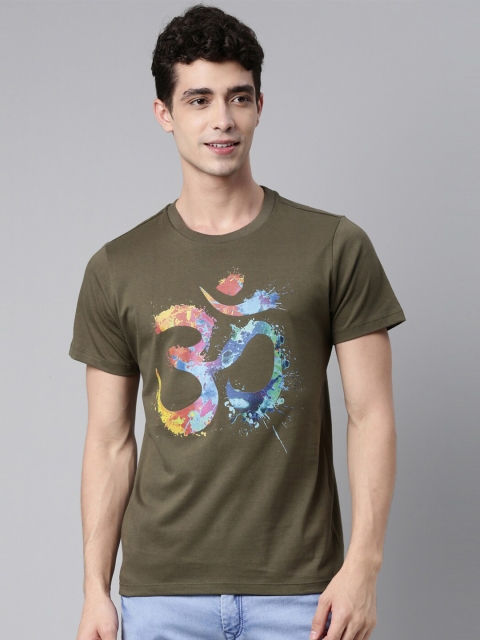 

QUANCIOUS Men Olive Green Organic Cotton Graphic Printed Sustainable T-shirt